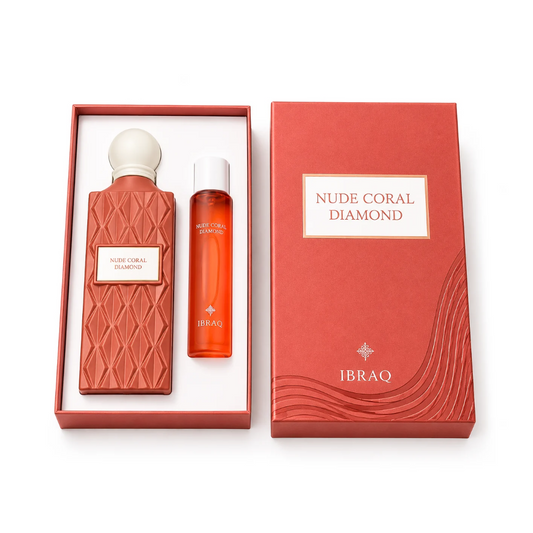 بكج عطر للجسم + عطر للشعر نود كورال دايموند ابراهيم القرشي | Ibrahim Al Qurashi Nude Coral Diamond Perfume package