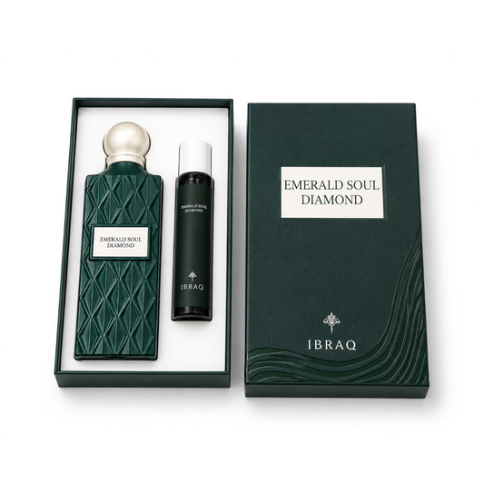 بكج عطر للجسم + عطر للشعر ايميرالد سول دايموند ابراهيم القرشي | Ibrahim Al Qurashi Emerald Soul Diamond Perfume package