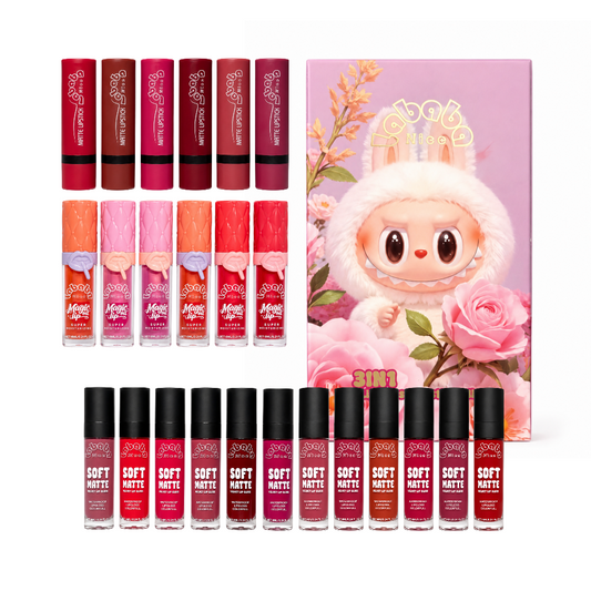 سيت احمر شفاه و كلوس لابوبو الرباعي | Labubu lip gloss & lipstick & lip oil
