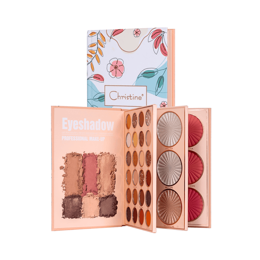 دفتر باليت مكياج كرستين 3 في 1 | Christine 3 in 1 Palette Notebook Eye Shadow + Highlighter + Blush - Barbie.phar