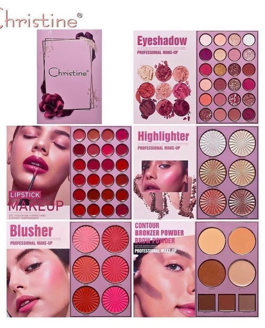دفتر باليت مكياج متكامل كرستين 5 في 1 | Christine 5 in 1 Palate Notebook Eye Shadow+ Illuminater + Blush + Lipstick - Barbie.phar