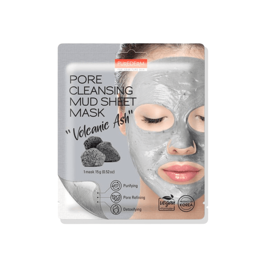 ماسك طين الرماد البركاني بيورديرم | Purederm Pore Cleansing Mud Sheet Mask - Barbie.phar