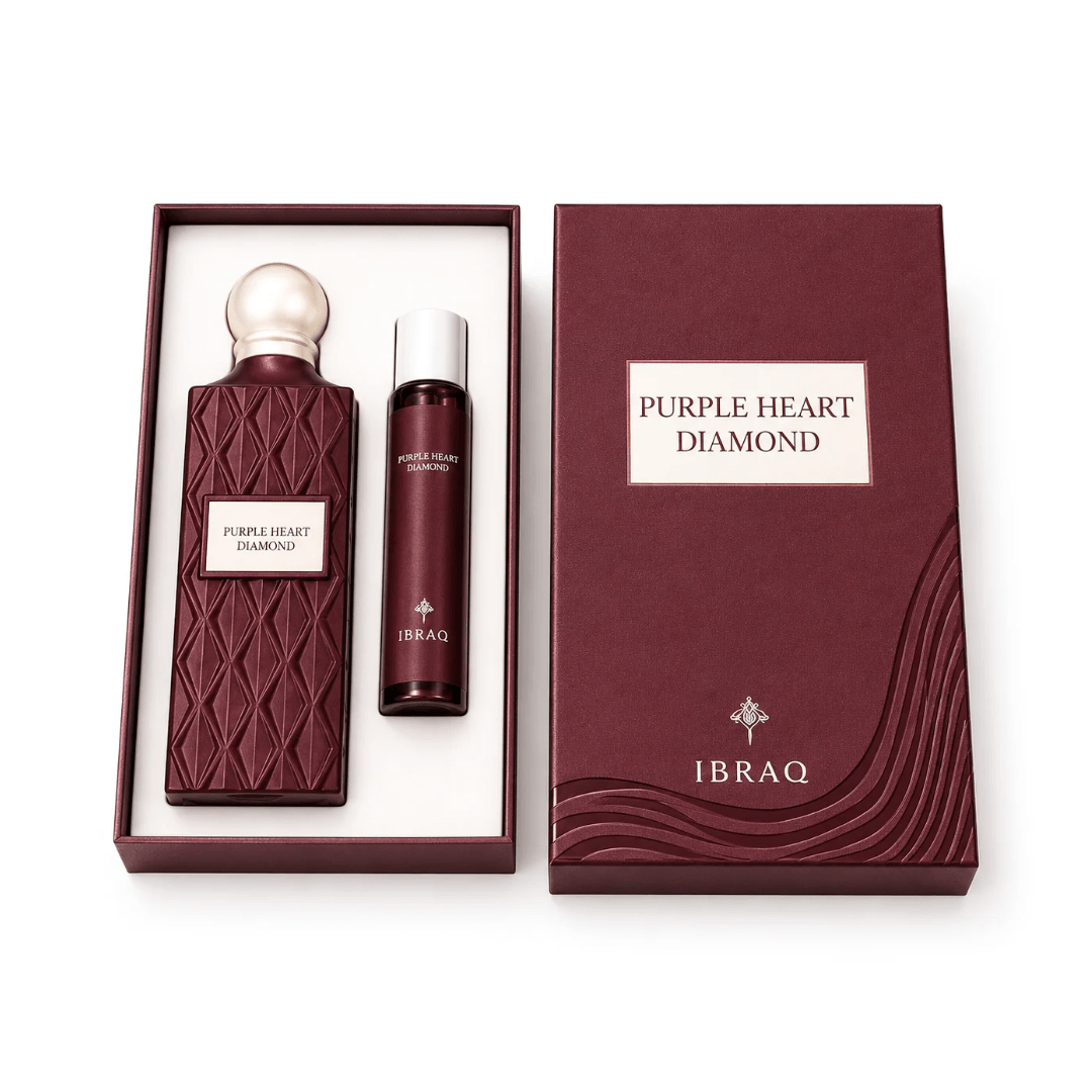 بكج عطر للجسم + عطر للشعر بيريل هارت دايموند ابراهيم القرشي | Ibrahim Al Qurashi Purple Heart Diamond Perfume package - Barbie.phar