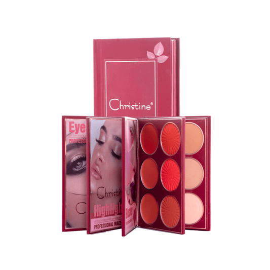 دفتر باليت مكياج 4 في 1 كرستين | Christine 4 in 1 Palette Eyeshadow, Highlighter, Blush, Contour - Barbie.phar