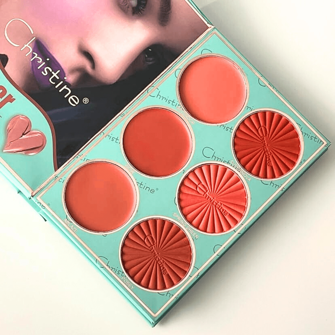 دفتر باليت مكياج تركواز كرستين | Christine Turquoise 5 in 1 Palette Notebook Eye Shadow + Highlighter + Lipstick + Blush + Concealer - Barbie.phar