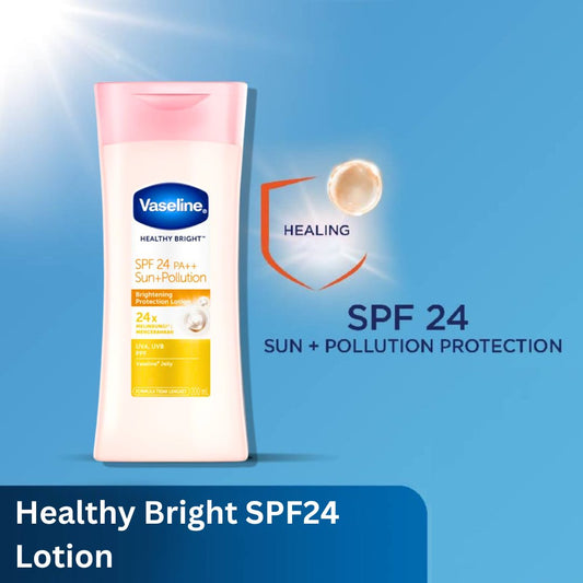 فازلين لوشن مرطب مع عامل حماية من الشمس - 200مل | Vaseline Healthy Bright SPF24 PA++ Sun + Pollution - Barbie.phar