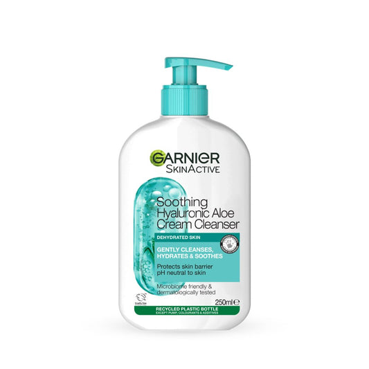 غسول كريمي مهدئ بالهيالورونيك اسيد والصبار غارنيية - 250 مل | Garnier Hyaluronic Aloe Soothing Cream Cleanser - Barbie.phar