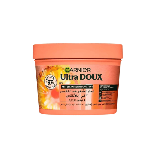 ماسك للشعر الضعيف معالج لتكسر بالاناناس غارنييه - 390مل | Garnier Ultra Doux Anti Breakage Pineapple 3-in-1 Hair Food - Barbie.phar