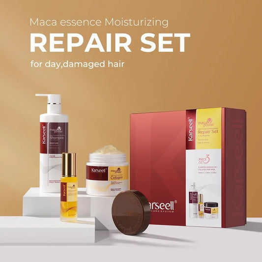 مجموعة اصلاح الشعر التالف كارسيل | Karseell maca essence moisturizing repair set - Barbie.phar