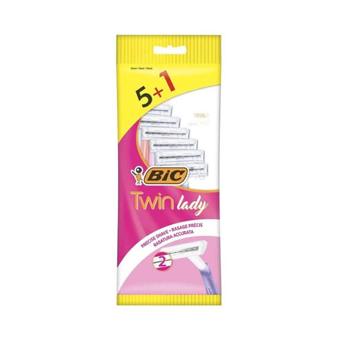BIC Twin Lady Disposable Razors for Women Pack of 6 (5+1) Twin-Blade Shaver with Lubricating Strip for Smooth, Comfortable Leg & Body Shaving Value Multipack