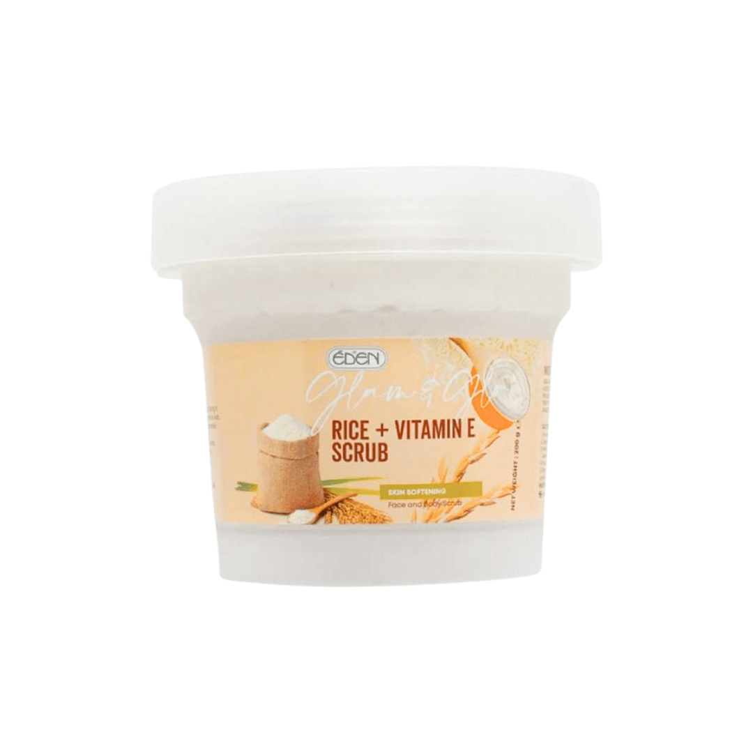 سكراب للجسم بالارز ايدن - 200غرام | Eden glam & glow rice & vitamin e body scrub - Barbie.phar