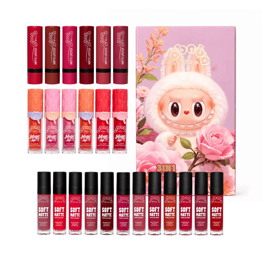 سيت احمر شفاه و كلوس لابوبو الرباعي | Labubu lip gloss & lipstick & lip oil - Barbie.phar