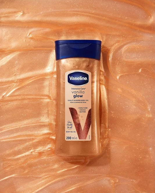زيت جل بلمعة ذهبية للجسم فازلين - 200مل | Vaseline Intensive Care Vanilla Glow + Sunlit Shimmer Body Oil - Barbie.phar