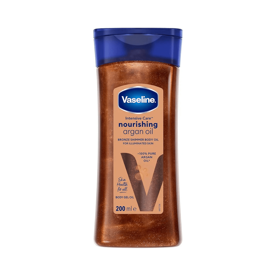 زيت جل و برونزر للجسم فازلين - 200مل | Vaseline Intensive Care Nourishing Argan + Bronze Shimmer Body Oil - Barbie.phar