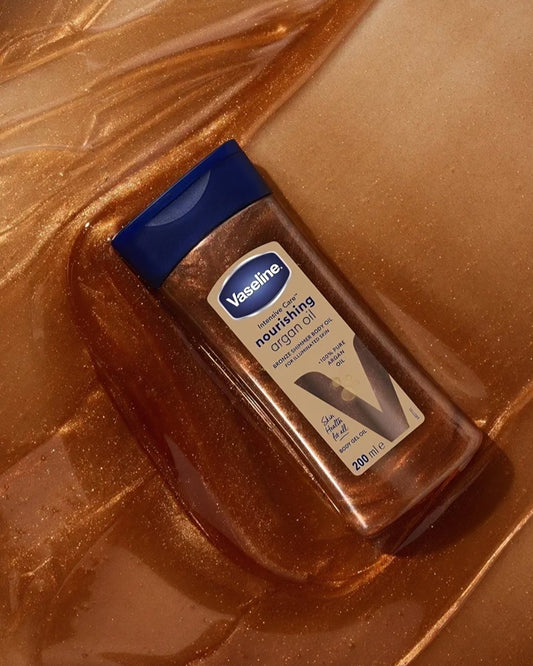 زيت جل و برونزر للجسم فازلين - 200مل | Vaseline Intensive Care Nourishing Argan + Bronze Shimmer Body Oil - Barbie.phar